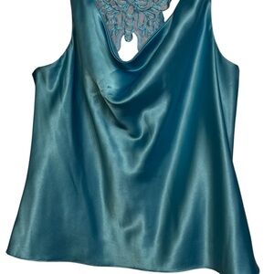 Metaphor size XL silly Aqua blue sleeveless top draped neckline lace back NWOT